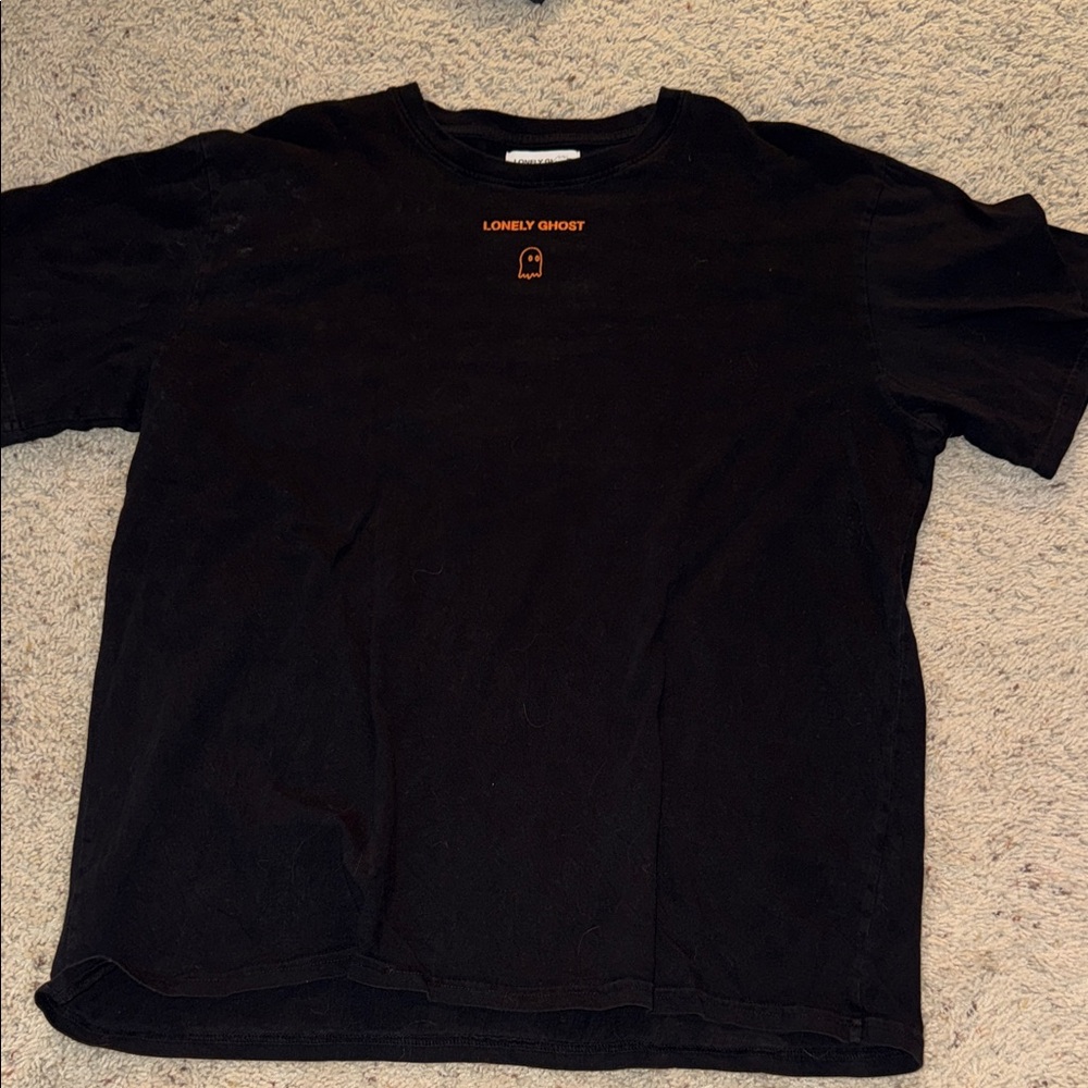 LONELY GHOST Black Tee with Orange Logo